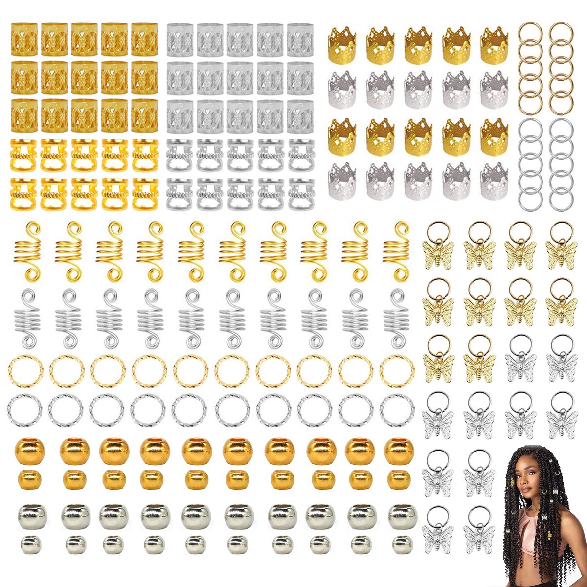 Sieraden, 190 Stuks Gouden Haaraccessoires voor Vlechten, Haar Ringen Goud Haar Sieraden voor Braids Dreadlocks Pigtails Mannen Vrouwen