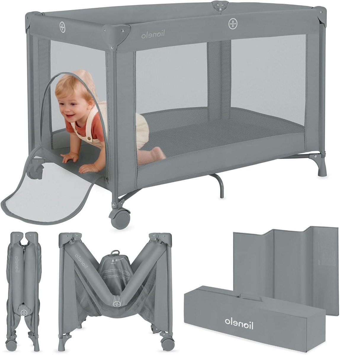 Reisbedje Baby - Campingbedje Opvouwbaar - Veilig Slapen - Lichtgewicht 7 kg - 1005x705 cm - Grijs