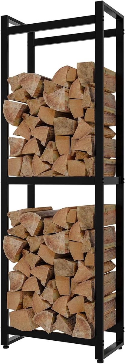 Haardhoutrek - Brandhoutstandaard Opslag - Haardhout Opslaan - Gepoedercoat Stalen Frame - 25x50x150 cm - Zwart