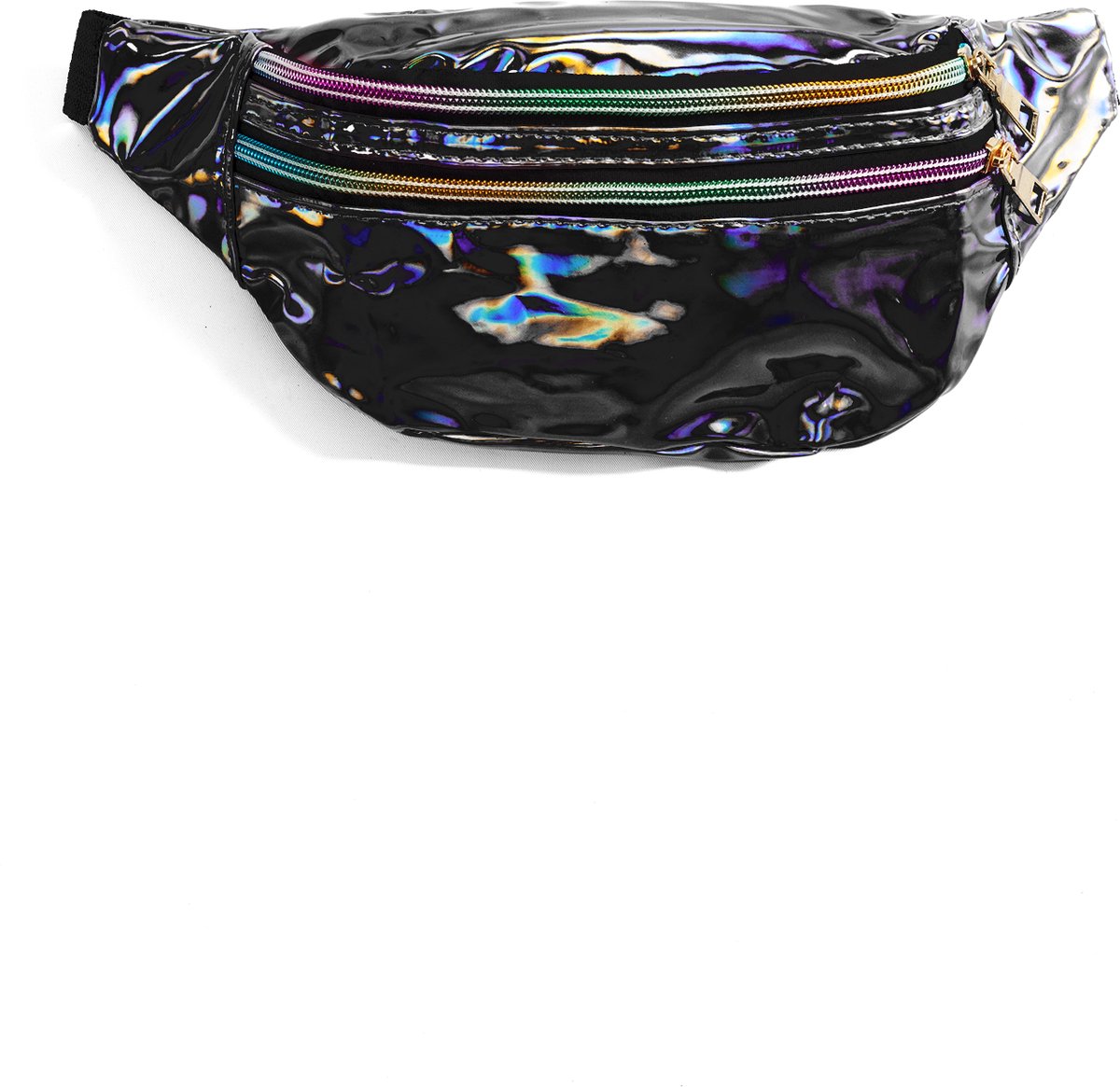 KIMU® Heuptasje Holografisch Zwart 2 Ritsen - Iridescent Heuptasje Fanny Pack Tasje - Zwarte Crossbody Tas Festival