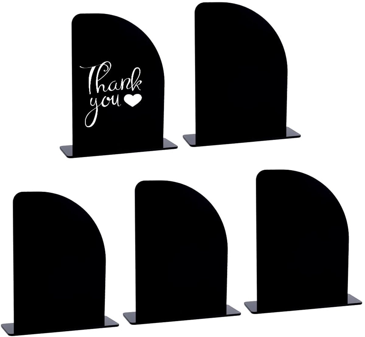 5 stuks zwarte acryl halve boog panelen met houder voor plaatskaarten, tafelnummerhouder, voor markering van tafelnummers, bruiloften, verjaardagen, activiteiten