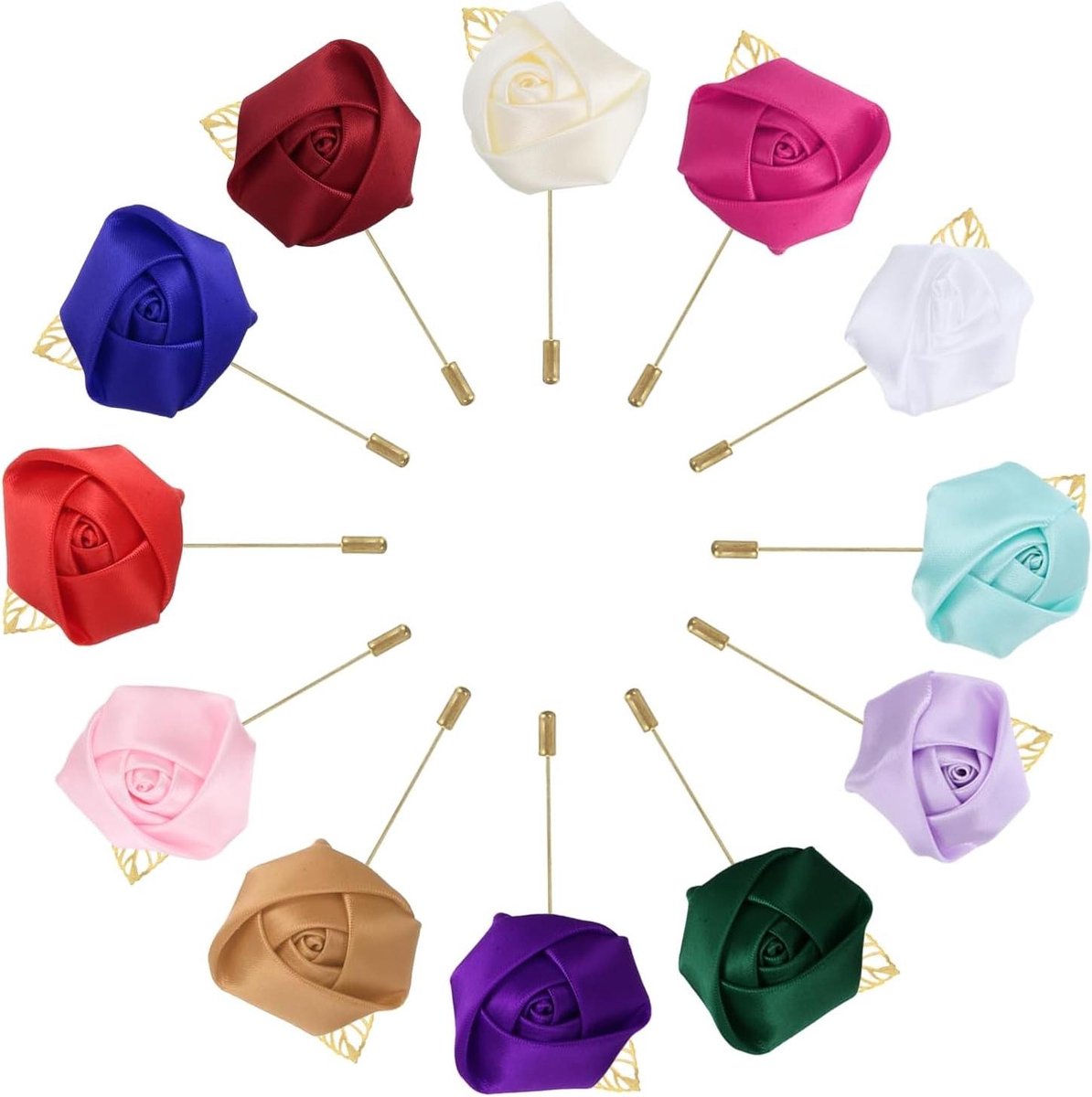 Rozen Speldjes - Bloemen Speldjes - Bruiloft Decoratie - Zijden en Metalen - 12 Stuks - Gekleurd