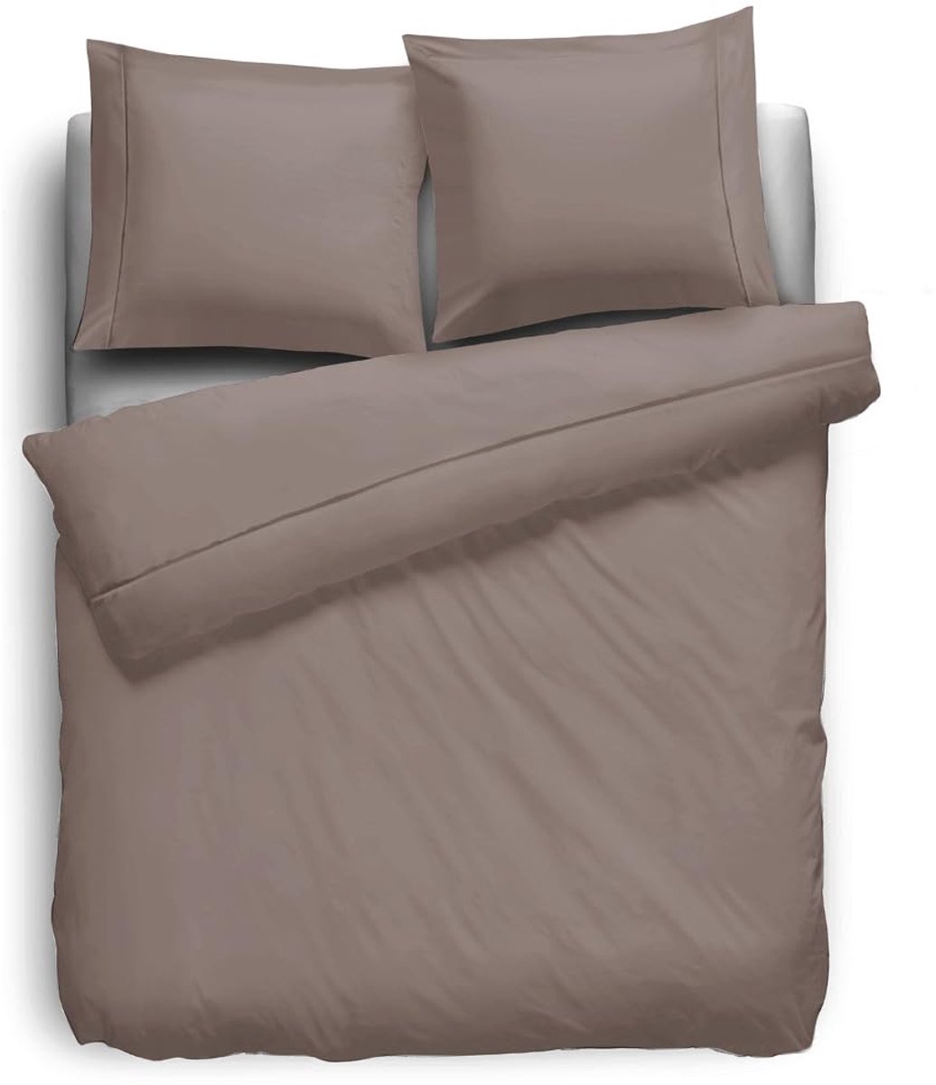 Dekbedovertrek Uni Perkal Katoen Met Bies - taupe 200x200/220cm