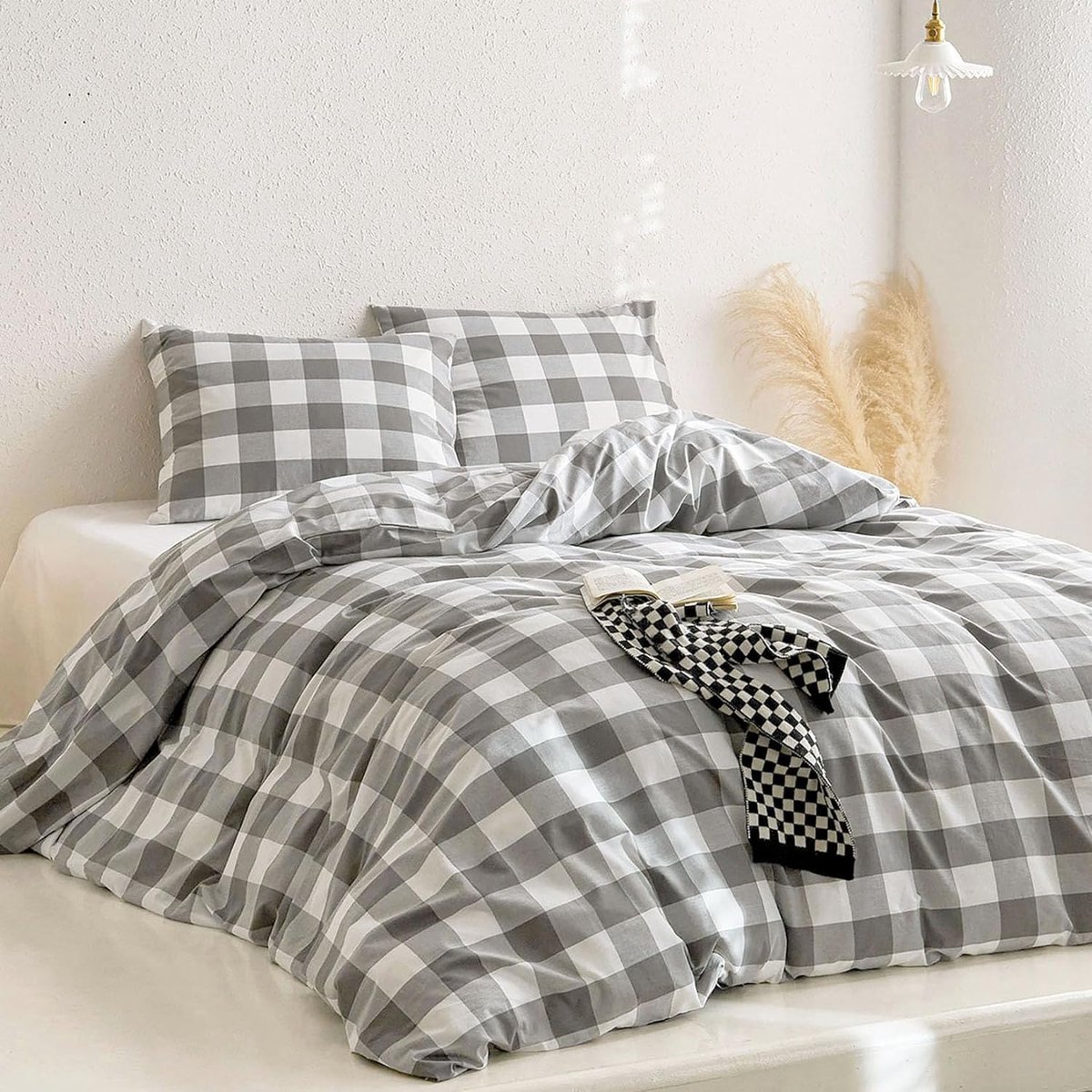 Beddengoed, 135 x 200 cm, 2-delig, ritssluiting, geruit patroon, beddengoed, renforce, dekbedovertrek met kussenslopen 80 x 80 cm (RAJL, 135 x 200)