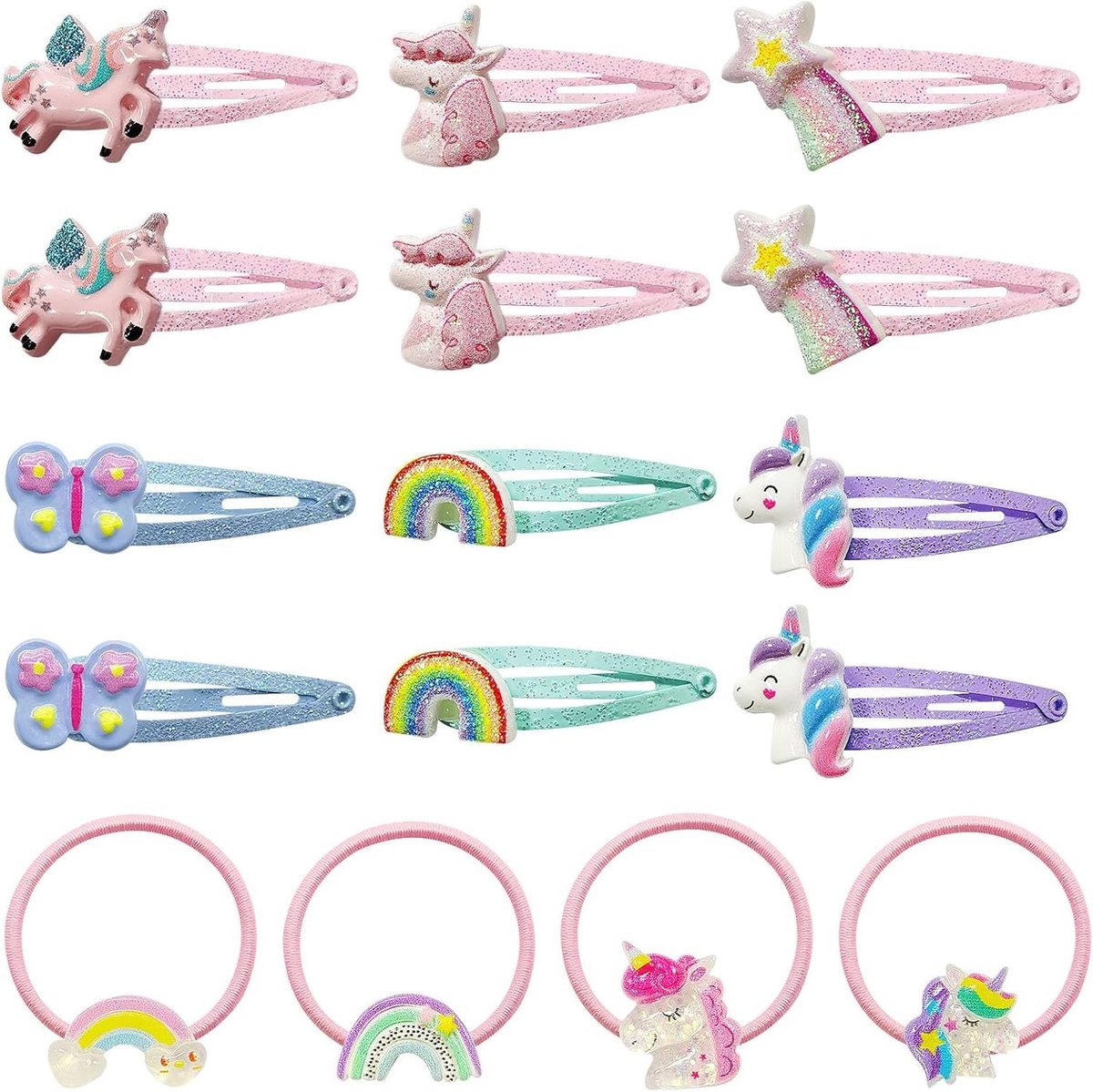 Haarspelden en Elastiekjes - Kinder Haaraccessoires - Dagelijks Gebruik - Schattige Eenhoorn Designs - 16 Stuks - Meerkleurig