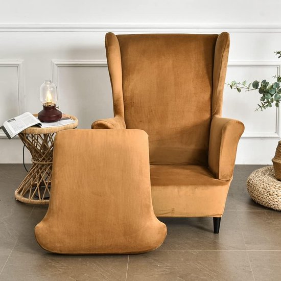 Stoelhoezen Wingback - Fauteuilhoezen Overzetters - Meubels Beschermen - Tweedelig Ontwerp - Voor de meeste wingback stoelen - Camel — afbeelding 4