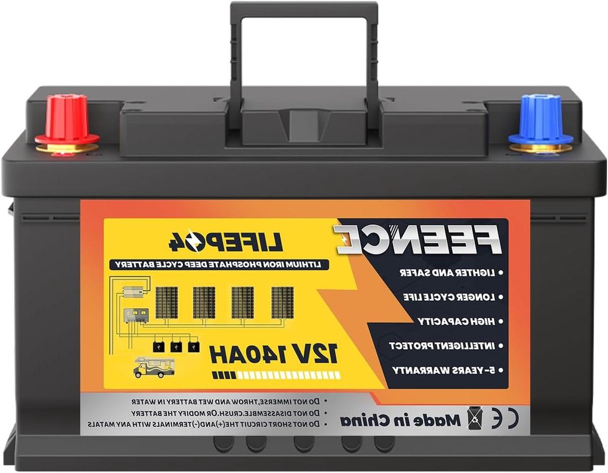 Lithium Batterij - LiFePO4 accu Energieopslag - Camper Stroomvoorziening - Bluetooth Beheer - 140 Ah - Zwart
