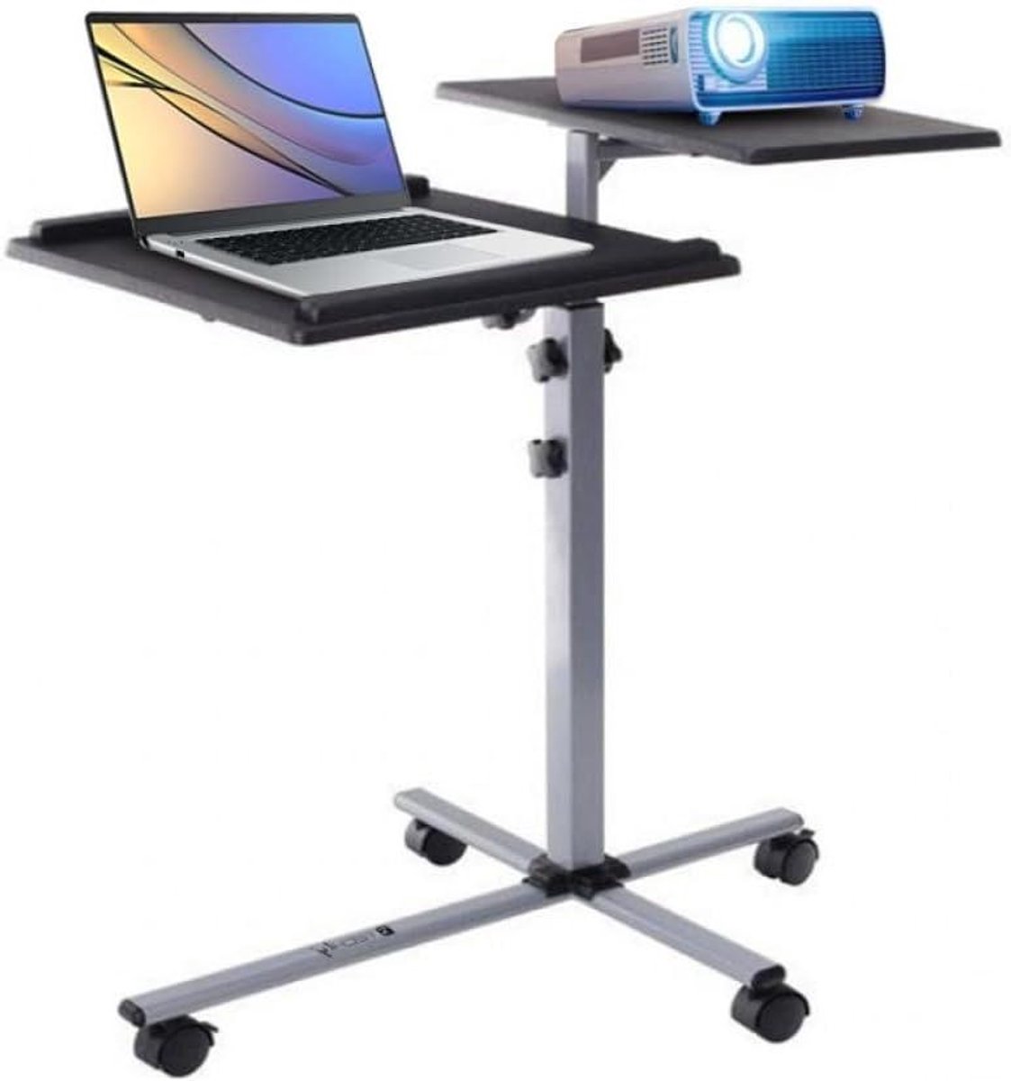Projector Laptop Trolley - Mobiele Werkplek Beamer - Presentaties Organiseren - In Hoogte Verstelbaar - 45x45 cm Werkblad - Zwart