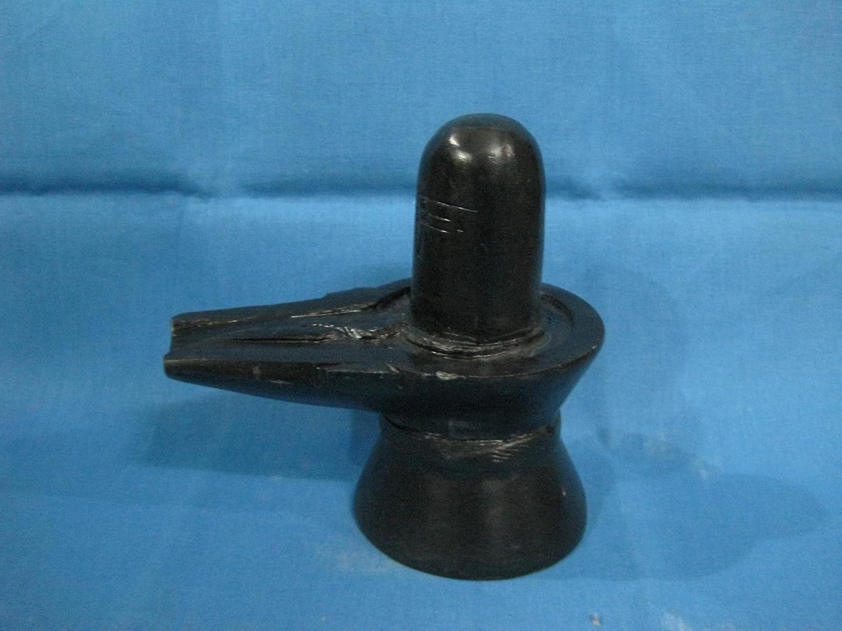 Shiva Lingam - Shivling standbeeld Hindoeïstisch beeld - Religieuze aanbidding - Handgesneden natuursteen - 6 inch - Zwart