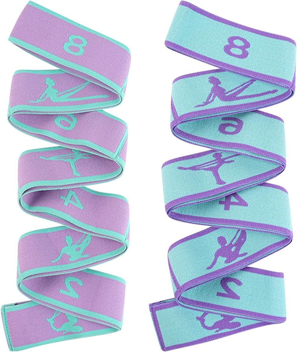 Yoga Stretchband - Fitnessbanden Gymnastiekband - Flexibiliteit Verbeteren - 8 Elastische Lussen - 90 cm x 4 cm - Blauw