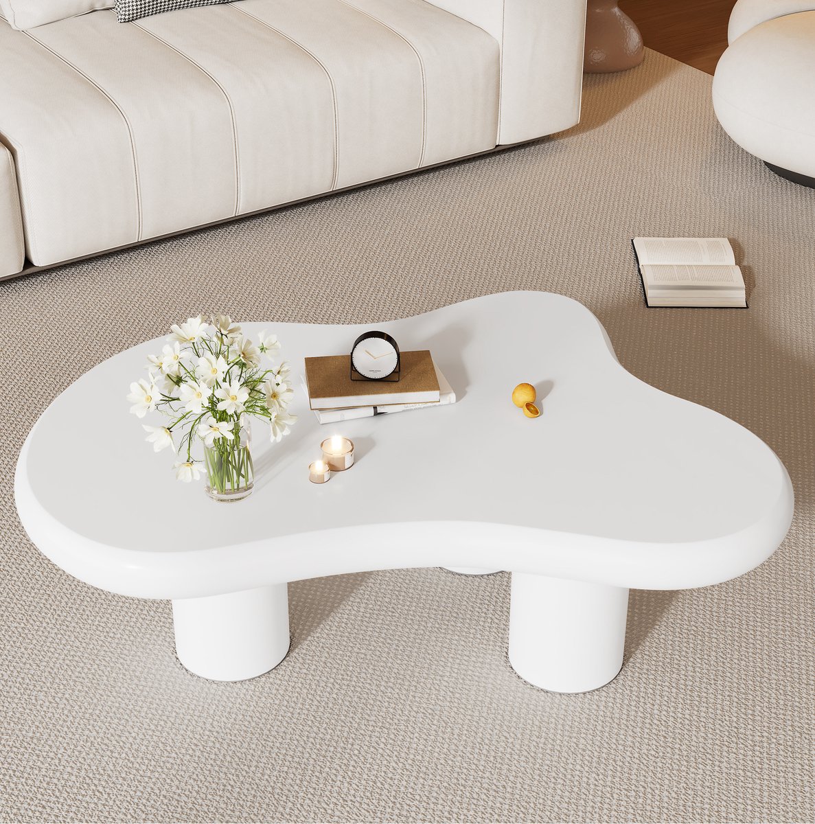 HAUSS SPOLE Salontafel - Wolkvormig En Organisch Design - Voor Woonkamer En Moderne Interieurs - Gelakt MDF - 97x67x32 Cm - Wit