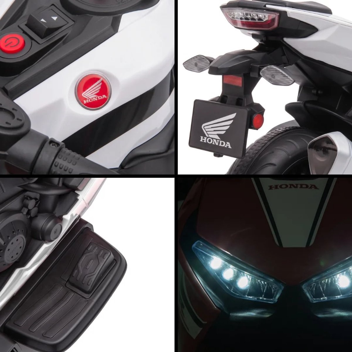 Honda CBR 1000RR Full Option Elektrische Kindermotor 2 tot 5 jaar – Officieel Gelicentieerde Motor met LED-Koplamp & Claxon – Li-ion Kindermotor met Verwijderbare Zijwieltjes & Realistische Geluiden – Wit — afbeelding 7