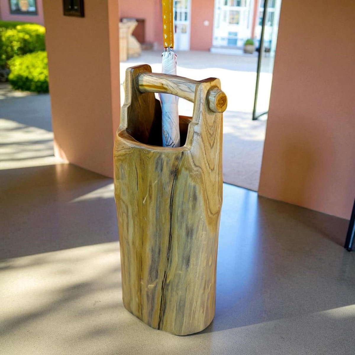 Parasolhouder Boomstam - Paraplubak Hout - Entree Opruimen - Unieke Wortelstructuur - 66 cm Hoog - Natuurlijk Hout