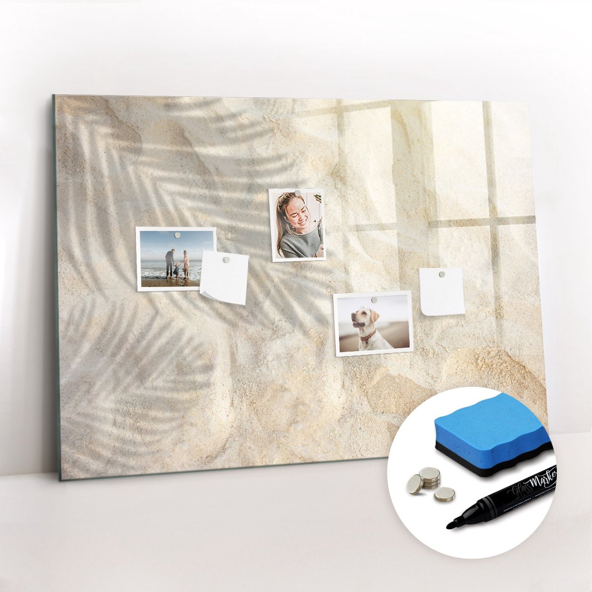 Tulup Whitebord - Schaduw van palmbomen in het zand - 100 x 70 cm - Geel Magnet Board - Gratis 5 Sterke Magneten + Whiteboard Marker & Wisser - Wanddecoratie Kantoor - Magnetisch Wandbord - Ideeënbord Thuiswerkplek