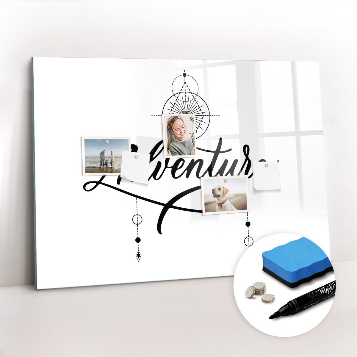 Tulup Whitebord - Avontuur - 100 x 70 cm - Wit Magneetbord Rechthoekig - Gratis 5 Sterke Magneten + Whiteboard Marker & Wisser - Moderne Wanddecoratie - Magnet Board - Notitiebord Werkplek