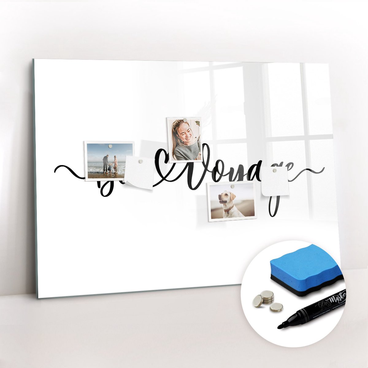 Tulup Whitebord - De inscriptie 'goede reis' - 100 x 70 cm - Zwart-wit Magnet Board - Gratis 5 Sterke Magneten + Whiteboard Marker & Wisser - Stylish Memo Board - Magneetbord Foto - Notitiebord Werkplek