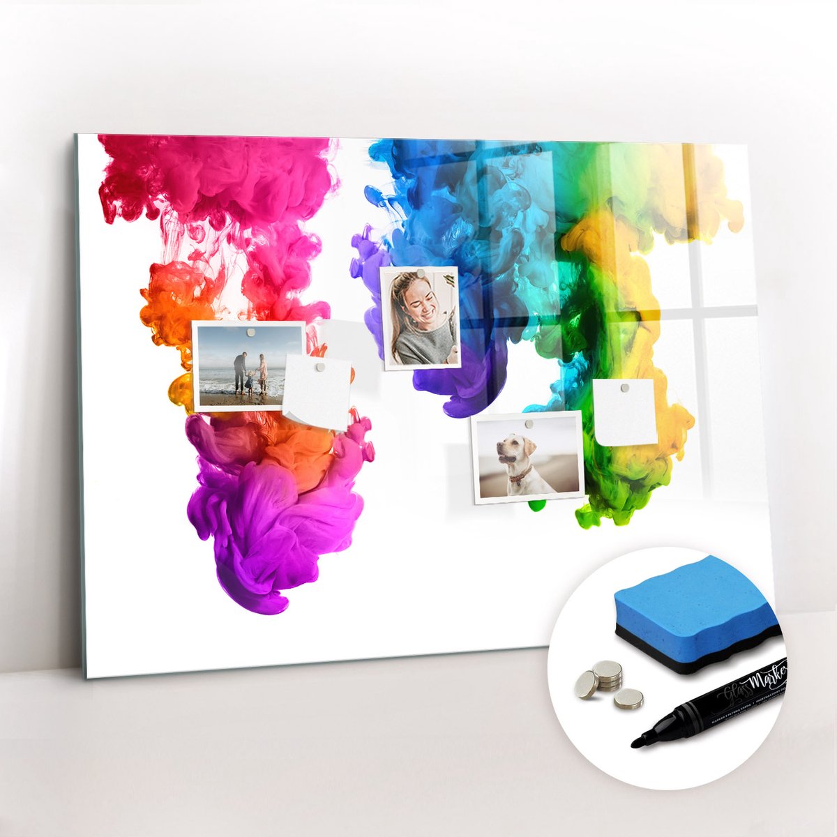 Tulup Whitebord - Een regenboog aan kleuren - 100 x 70 cm - Veelkleurig Foto Magneetbord - Gratis 5 Sterke Magneten + Whiteboard Marker & Wisser - Moderne Wanddecoratie - Memo Magneetbord - Notitiebord Werkplek
