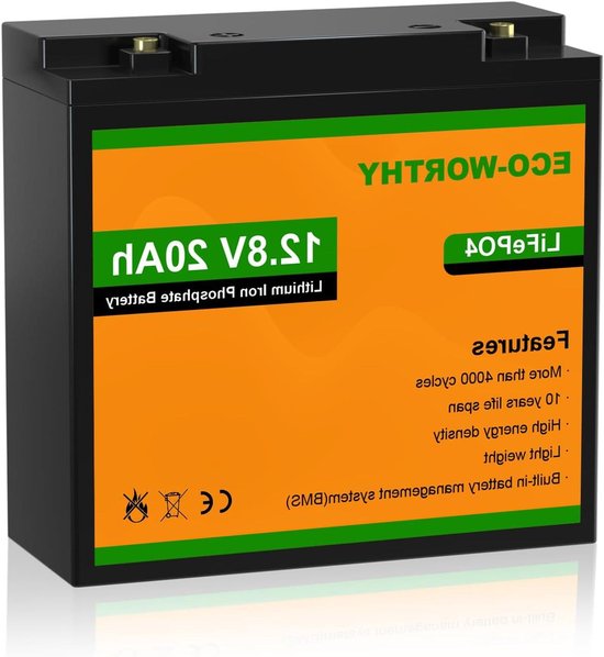 Lithium Accu - LiFePO4 Batterij - Camper en Boot - Lange Levensduur - 12V 20Ah - Zwart