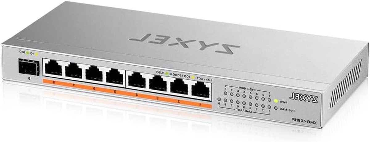 Unmanaged 8-Poorts 2.5GbE PoE++ Switch met 10G SFP+ Uplink