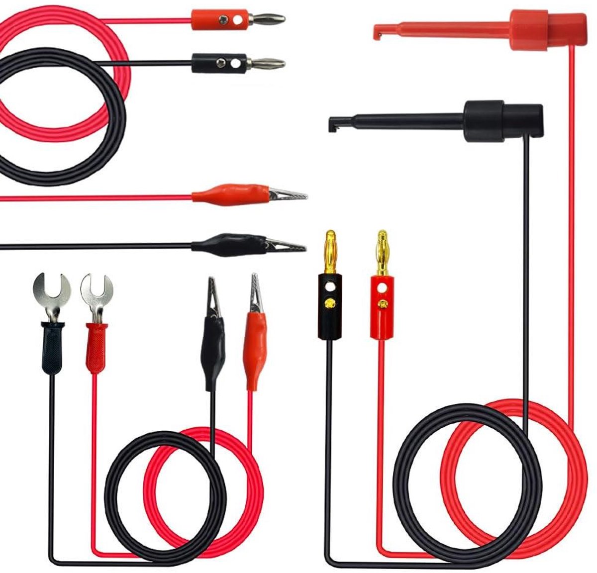 Multimeter Testkabels - Testkabelsets Meetkabels - Elektrisch Testen - 3 Verschillende Connectoren - 1 Meter - Zwart en Rood