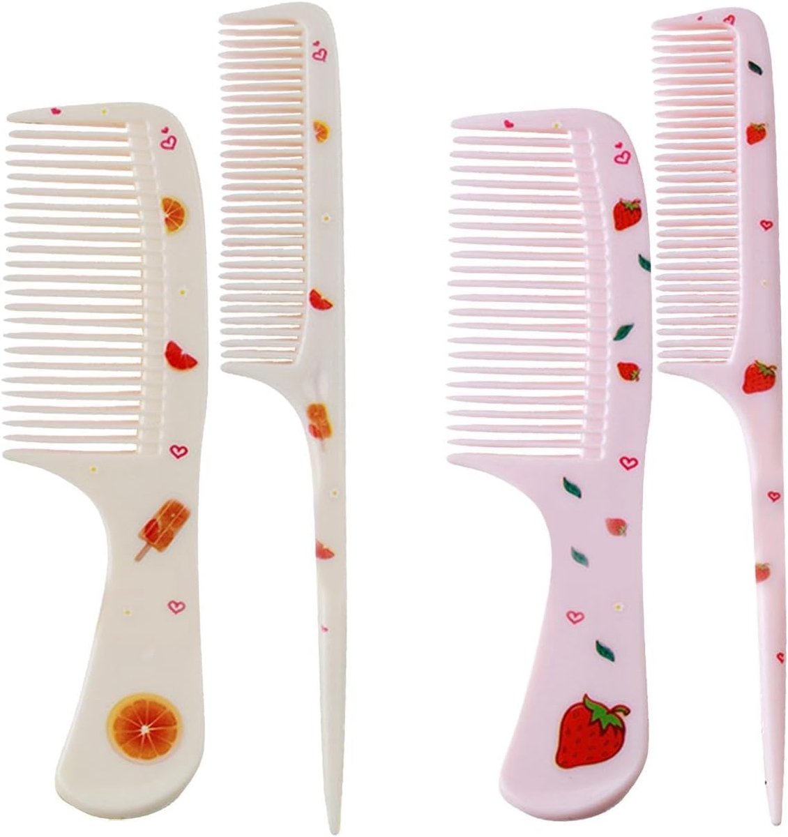 4 stuks, aardbeien en oranje patroon, haarkam, kinderkam, puntige staartkam voor cartoons, haarkamset voor meisjes