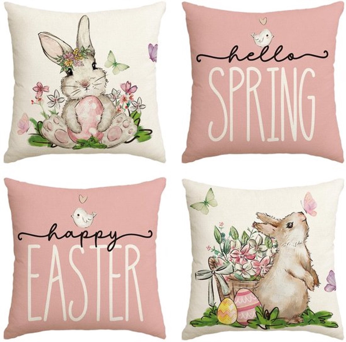 Paaseieren kussenslopen - Set 4 - 45x45 cm - Happy Pasen