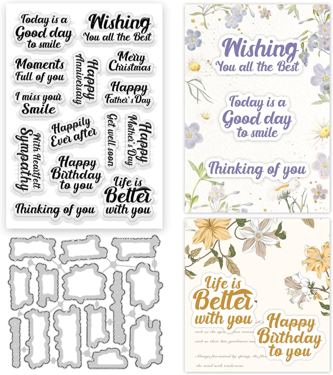 Sentimenten Clear Stempels en Metalen Snijden Matrijzen Set voor Kaarten Maken Zegen Woorden Siliconen Stempel en Die Cuts Set voor DIY Scrapbooking Album Papier Craft Template