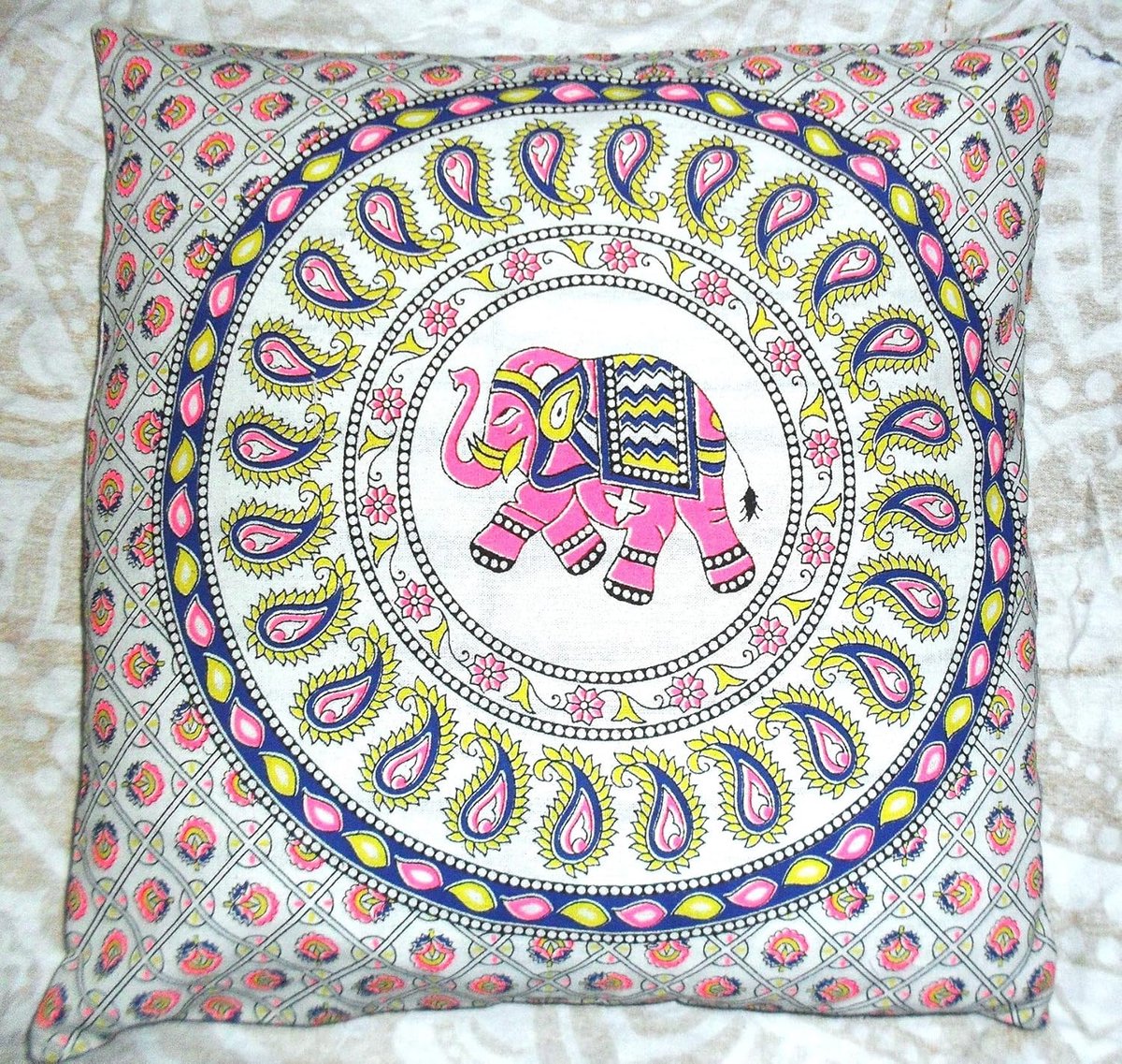 Kussenhoes, kussensloop, mandala-ontwerp, olifantenontwerp, Indiase poef, pompompom, buiten, meerkleurig, vierkant, boho-kussensloop, huisdierbeddengoed, woonkamer, decoratieve kussenslopen (10) (20)