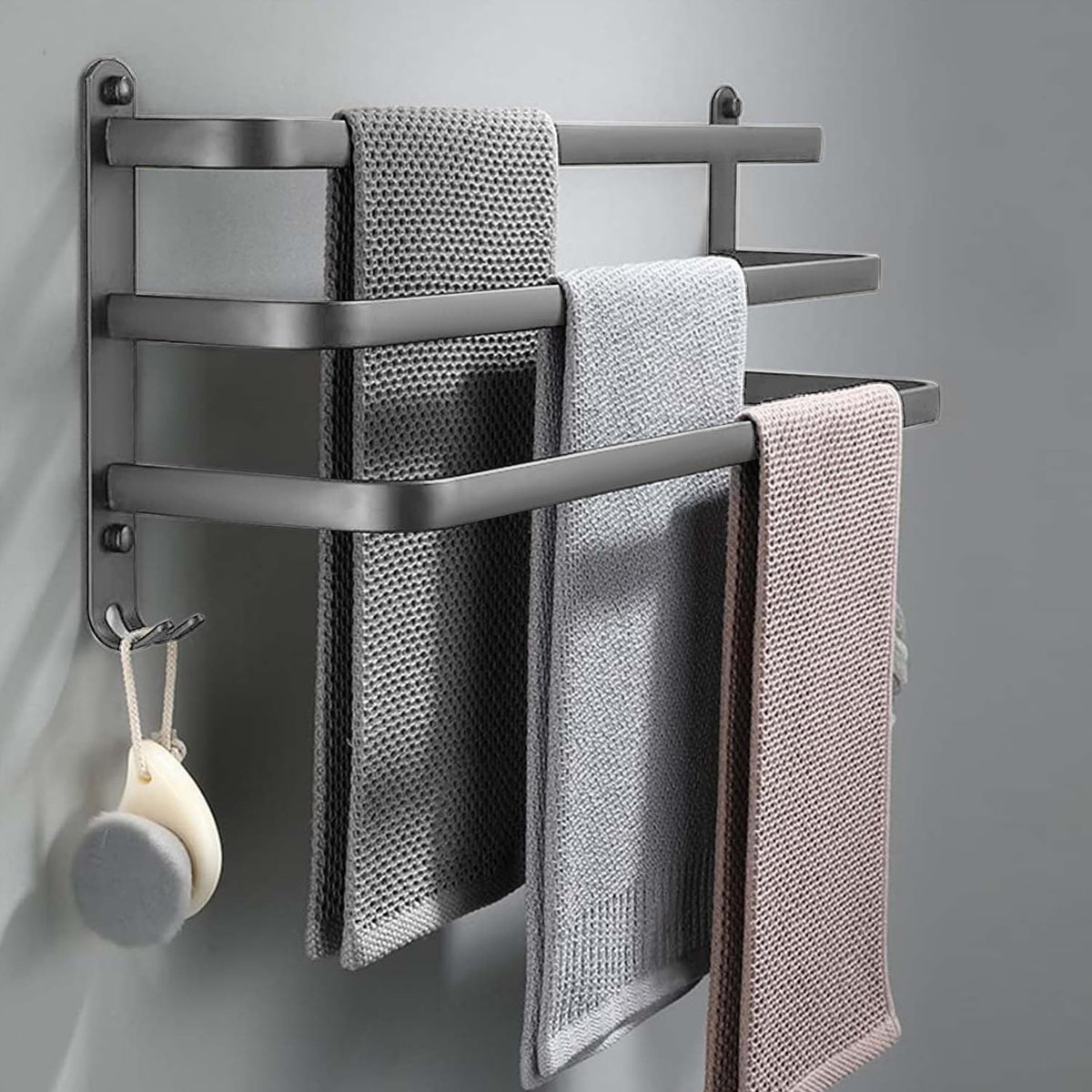 60 cm Handdoekhouder Zonder Boren voor Badkamer en Keuken in Grijs - Badkameraccessoireset met Handdoekstang