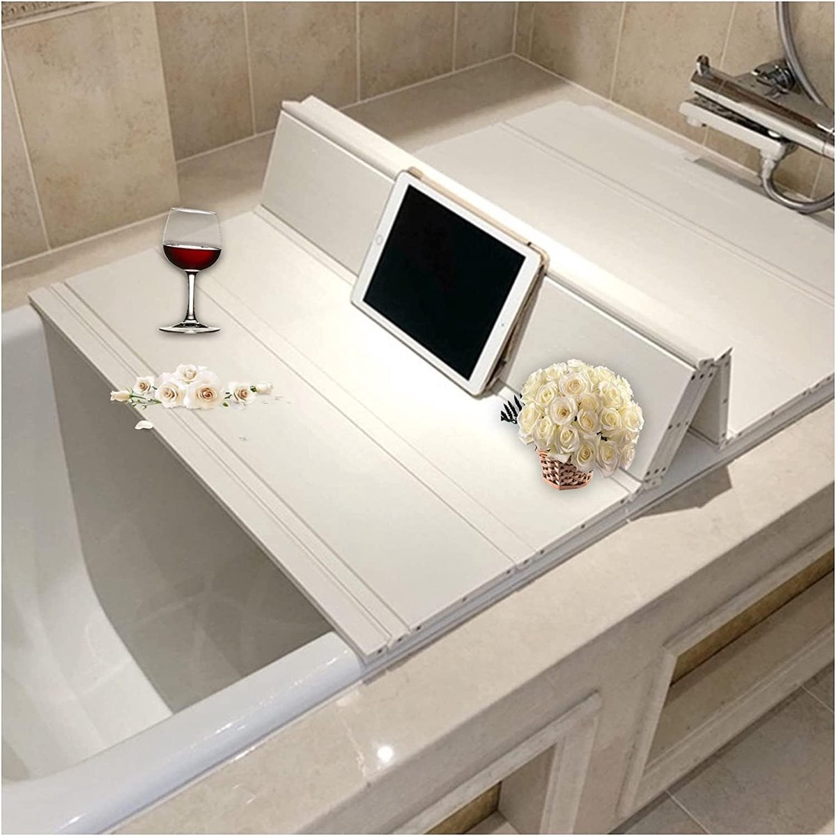 opvouwbaar, stofdicht, waterdicht, badplank, isolatieplaat, badkamerrek, pvc, badplank, voor thuis, badkamer, SPA-ervaring, wit (75 cm x 170 cm x 0,65 cm)