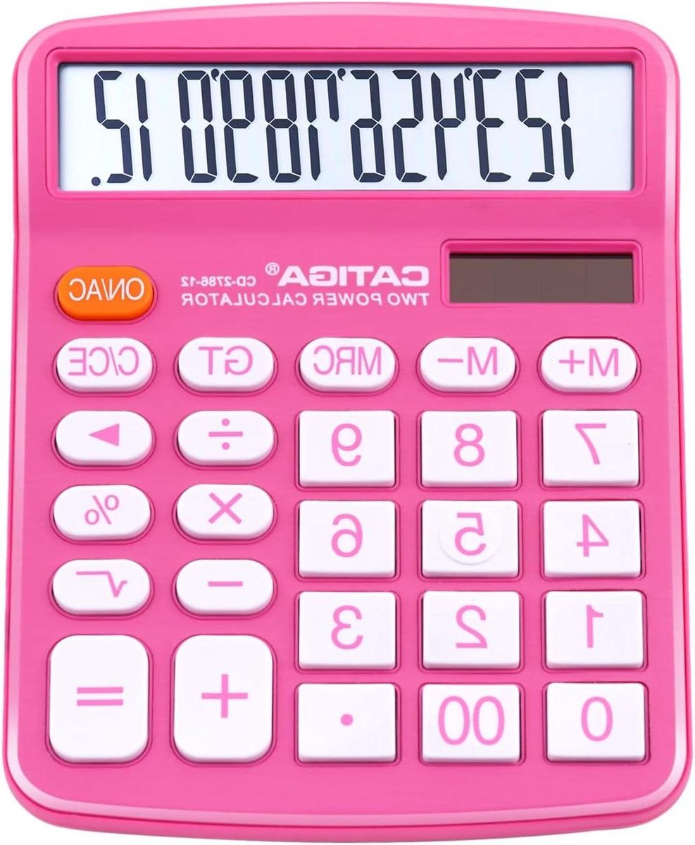 Tafelrekenmachine - Rekenmachine kantoor school - Dagelijkse berekeningen - Groot LCD display - 15.24 x 11.99 cm - Roze