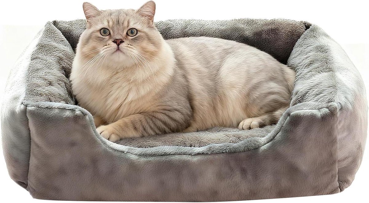 Kattenmand - Huisdierenmand Hondenkussen - Ontspannen Slapen - Verhoogde Zijkanten - 60 x 45 cm - Grijs