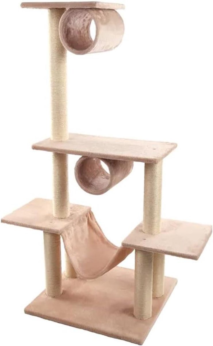 Krabboom Victoria - Kattenkrabpaal - Spelen en Rusten - Drie Verdiepingen - 103 x 57 x 141 cm - Beige