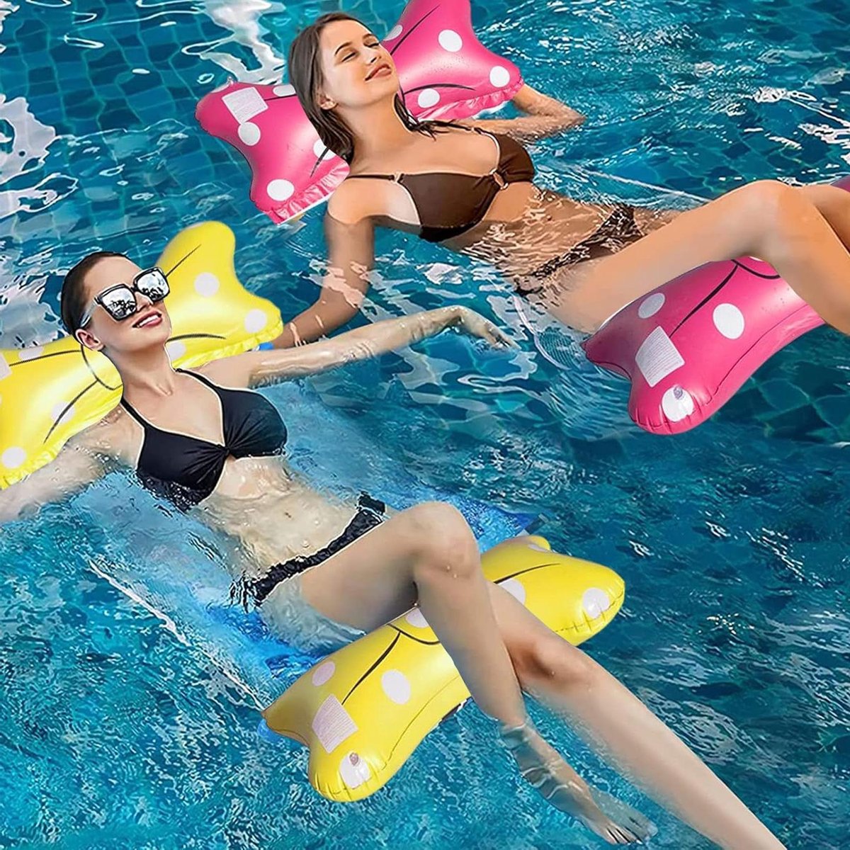 Waterhangmat Zwembad - Luchtmatras Opblaasbaar - Ontspannen in Water - 4-in-1 Functionaliteit - 140 x 70 cm - Rood/Geel