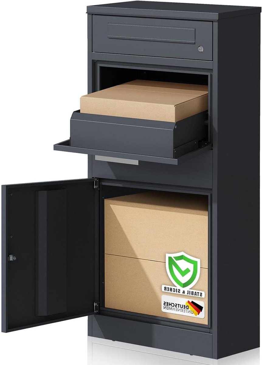 Pakketbox met brievenbus - Brievenbus pakketkluis - Veilig post ontvangen - Gecoat staal - 22 x 44 x 82 cm