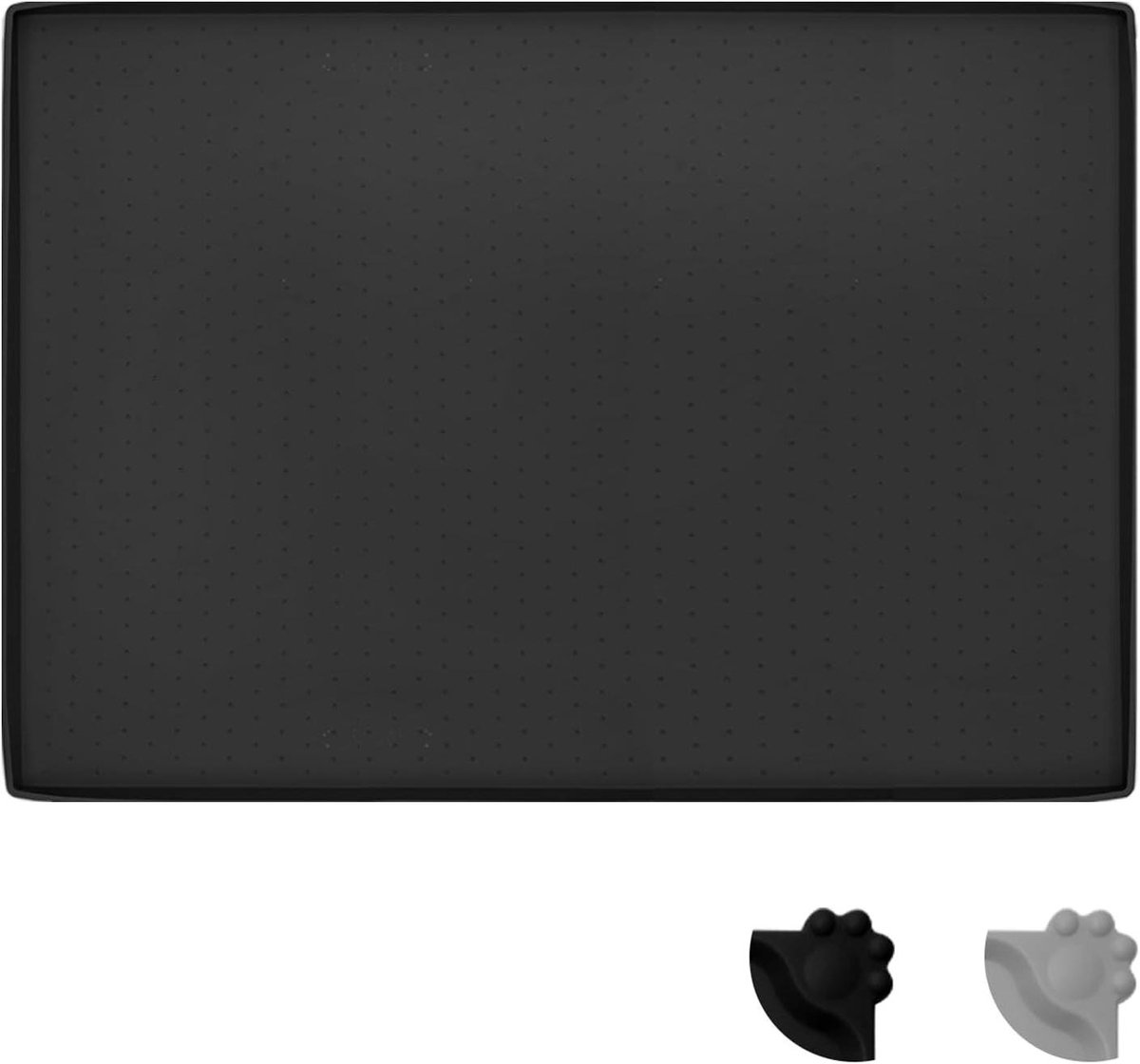 Voermatten voor huisdieren - Onderlegger voerbak - Vloer schoonhouden - Antislip en waterdicht - 47 x 30 cm - Zwart stippenpatroon