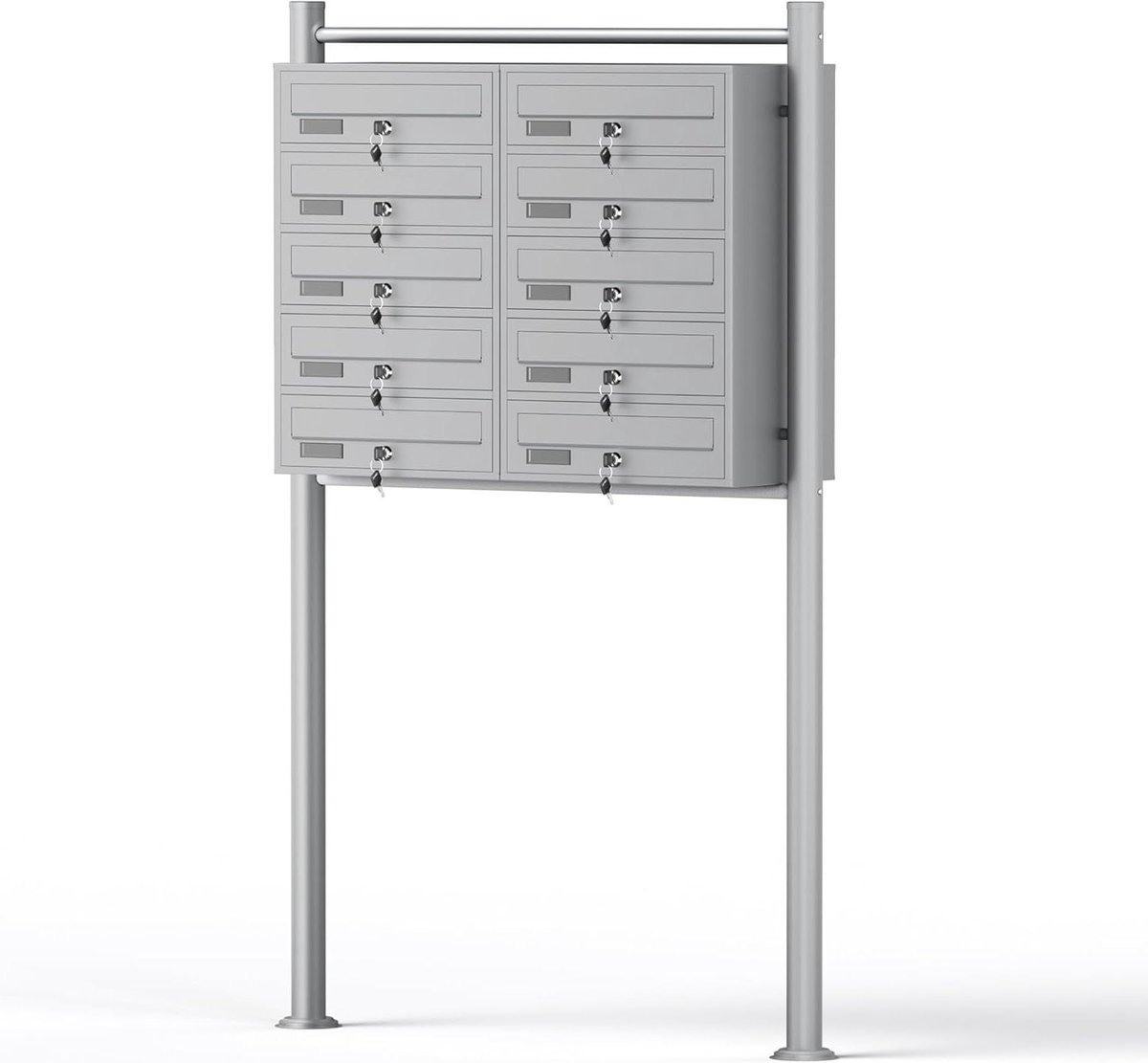 Brievenbussysteem 10 vakken - Postkast meervoudig - Veilig post ontvangen - Met naamplaatjes - 150 x 50 cm - Zilverkleurig