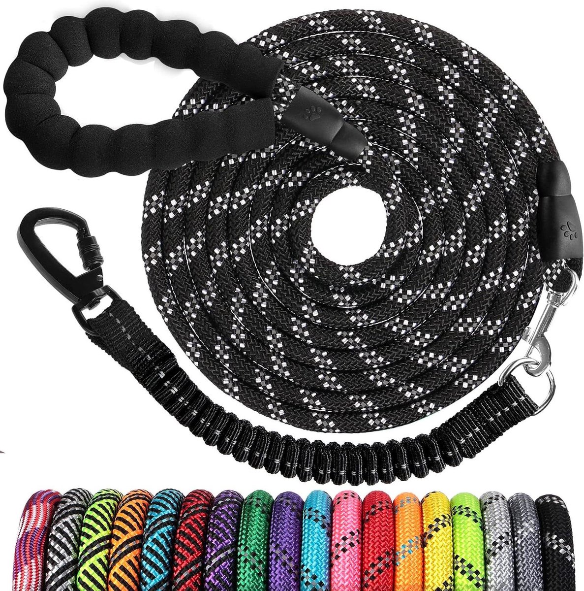 Hondenlijn Lang - Rope Leash - Hondentraining - Schokabsorberende Bungee - 4.5 meter - Zwart