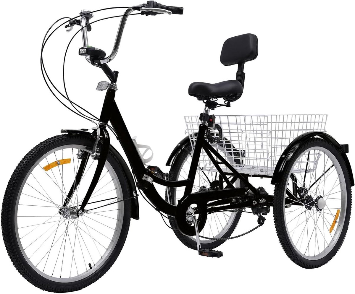 Driewieler voor volwassenen - 3-wieler fiets - Boodschappen doen - Opvouwbaar ontwerp - 24 inch - Zwart