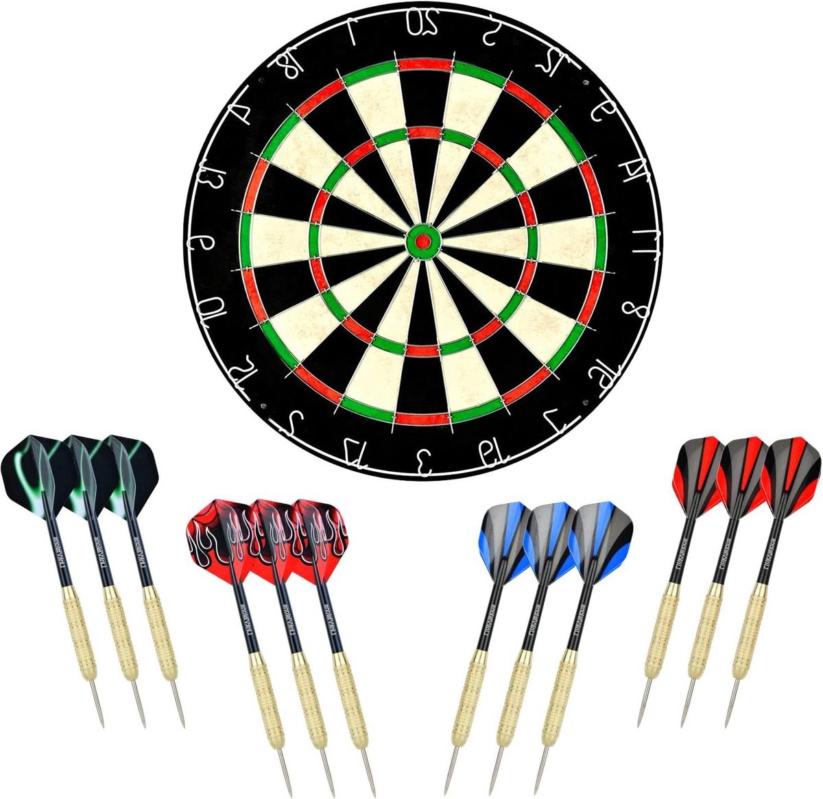 Dartbord met Stalen Darts - Dartspel Set - Wedstrijd Darts Spelen - Klampvrije Bullseye - 45 cm Diameter - Multicolor