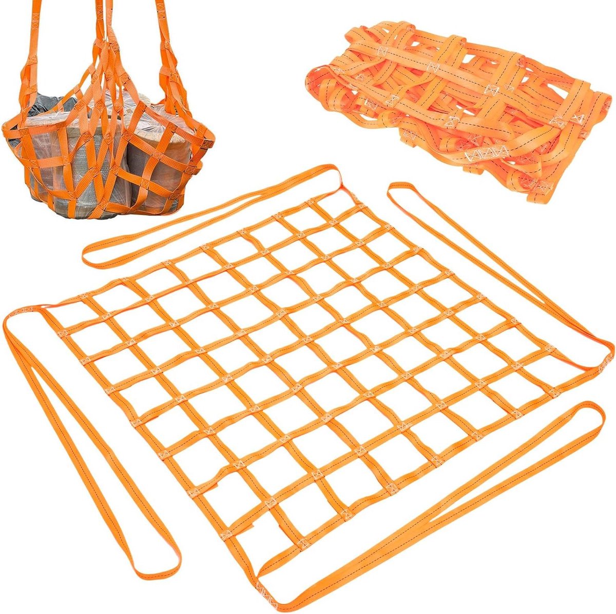 Hefnet - Laadnet Riembandnet - Lading Beveiligen - Scheurvast Polyester - 1x1m 300kg - Oranje