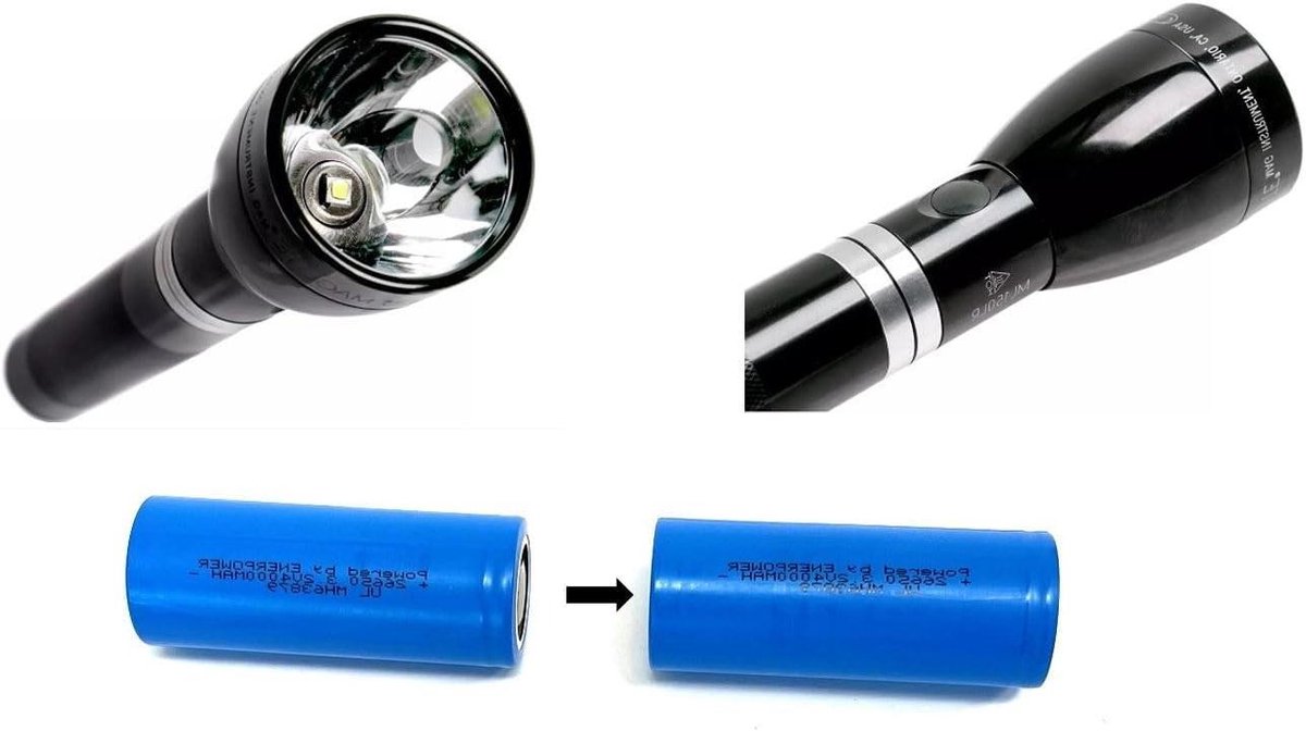 Oplaadbare Batterij - Vervangende Accu - Zaklamp Verlichting - Hogere Capaciteit - 4 Ah - Zwart