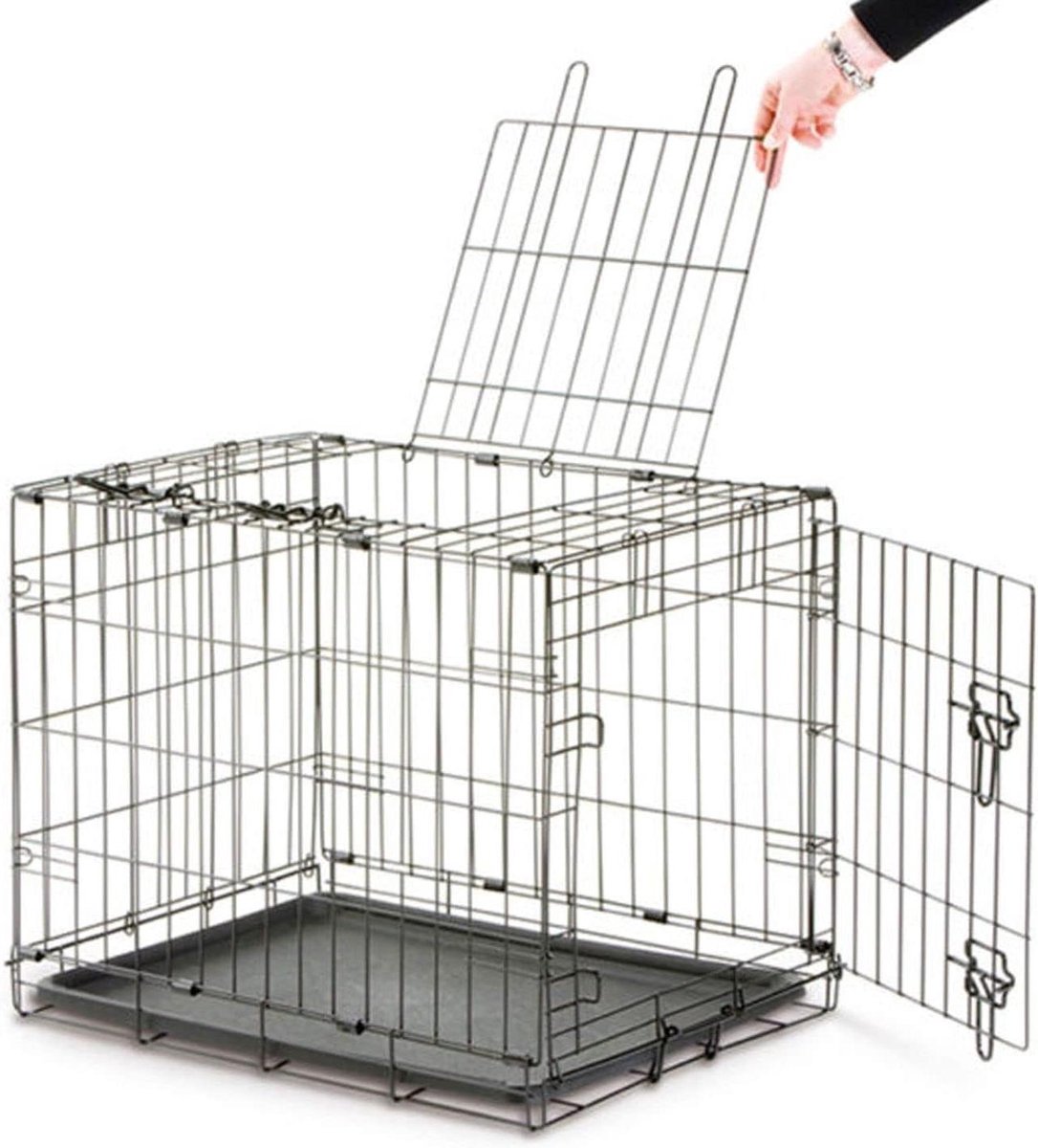 Hondenkooi - Opvouwbare bench - Veilig opbergen - Met twee deuren - 61 cm - Zwart