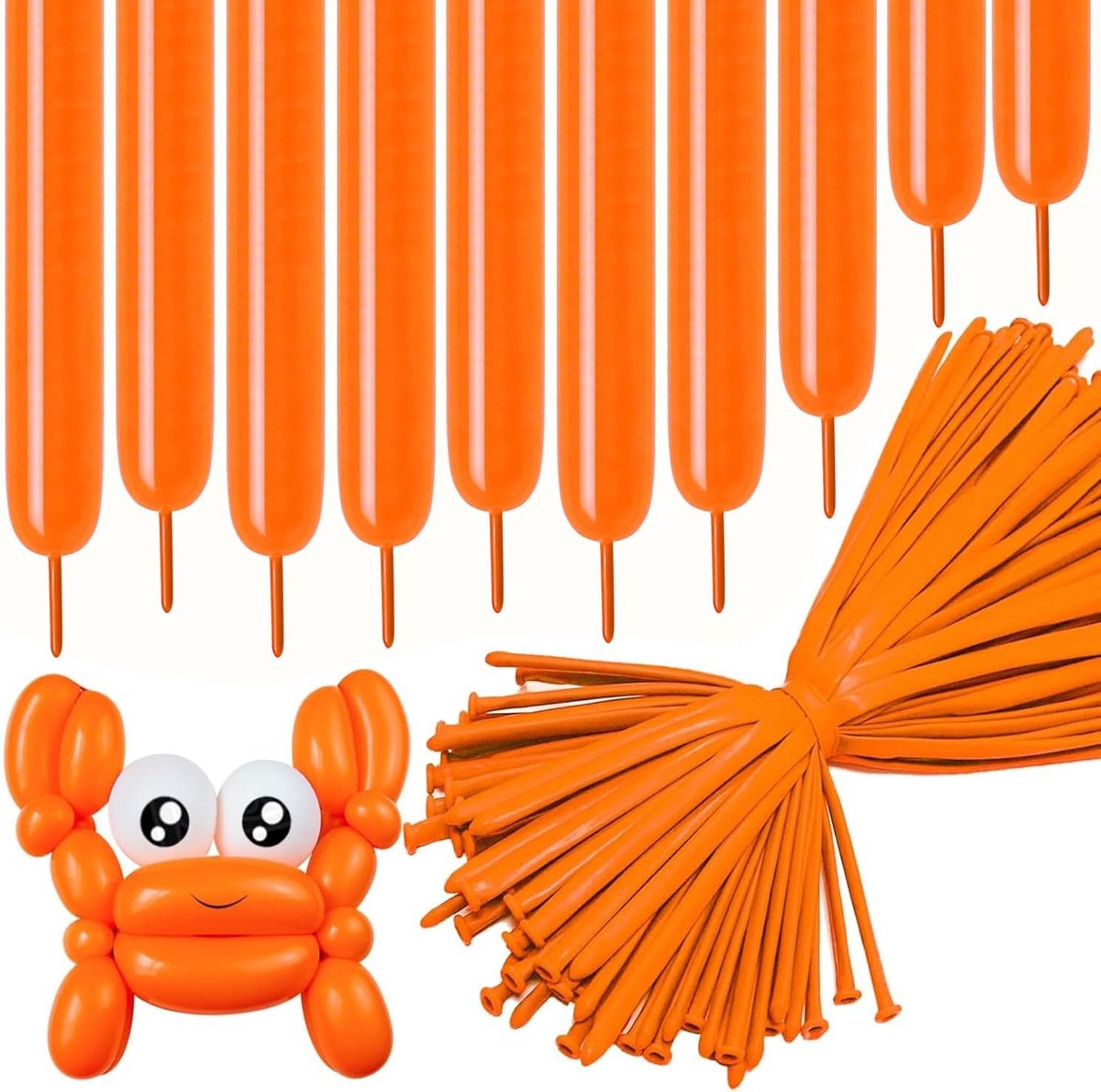 Ballonnen, 100 stuks, oranje, lange latexballonnen, dieren, ballonnen, 260Q latex, lange ballonnen voor verjaardag, kerstfeest, bruiloft, feestdecoratie, oranje