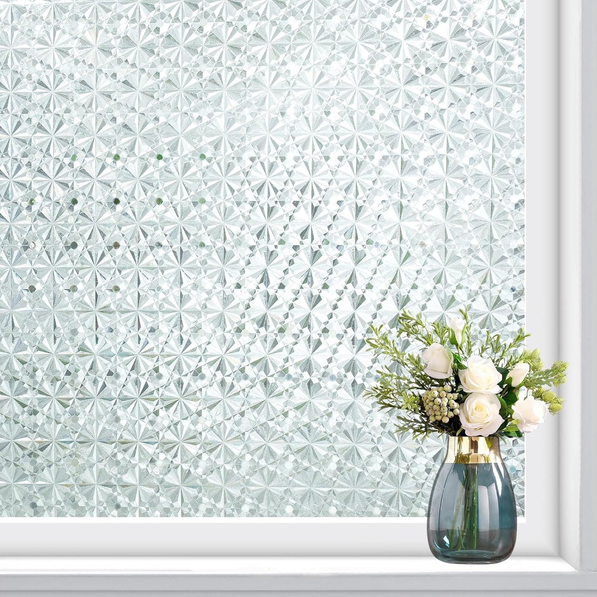 Raamfolie Ondoorzichtig Zelfklevend 60x200cm Privacy Film 3D Prisma Regenboog Film Raam Statische Raamfolie Decoratieve Film Zonder Zelfklevende Anti UV Zonbescherming voor Kantoor Woonkamer