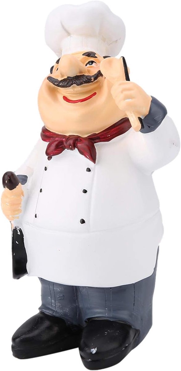 Kok Beeldje, Miniatuur Hars Chef Kok Beeldjes Vintage Gelukkig Chef Sculptuur Collectible Geschenken Tafelblad Decor voor Thuis Keuken, Retro Nostalgie Chef Standbeeld voor Keuken
