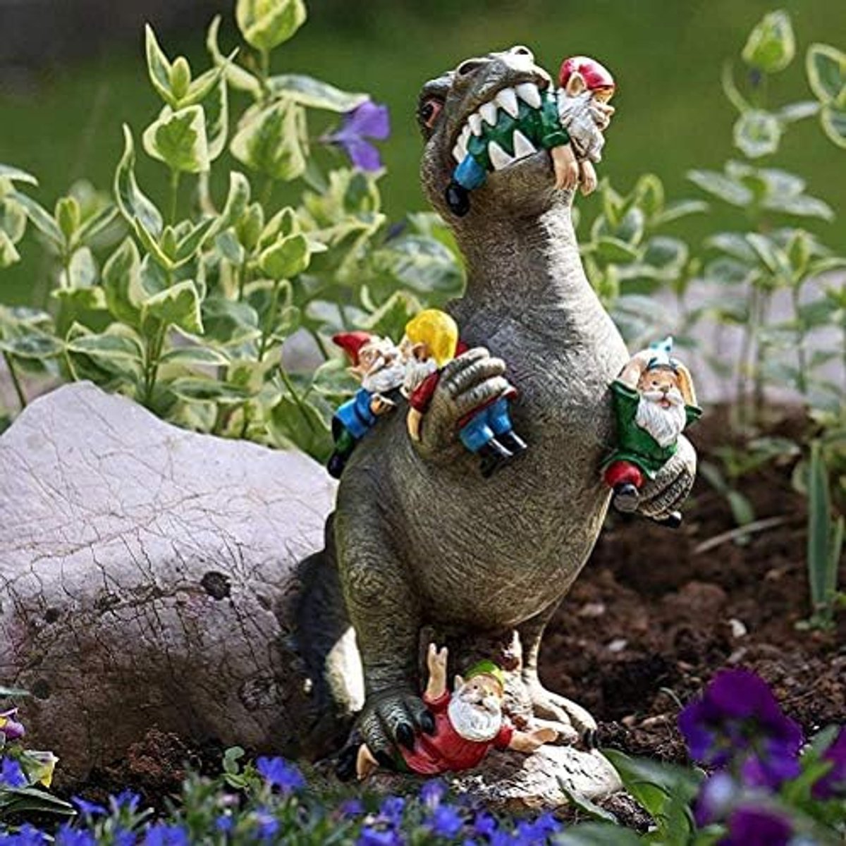 standbeeld Dinosaurus Eten Goblins Hars Kunst Sculptuur Grappige Kabouter Hars beeldjes Tuin Kunst Fee Miniatuur Ornamenten voor Indoor Outdoor Gazon Patio Yard Decoratie
