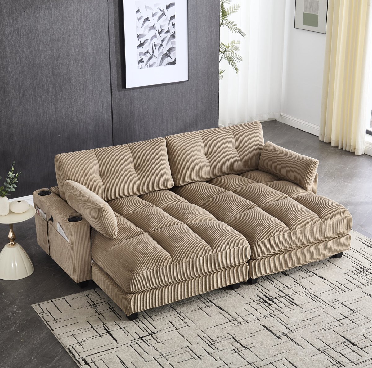HAUSS SPOLE Zitbank - Modulaire 2-Zits Sofa - Deelbaar In 2 Fauteuils Met USB, 4 Bekerhoud