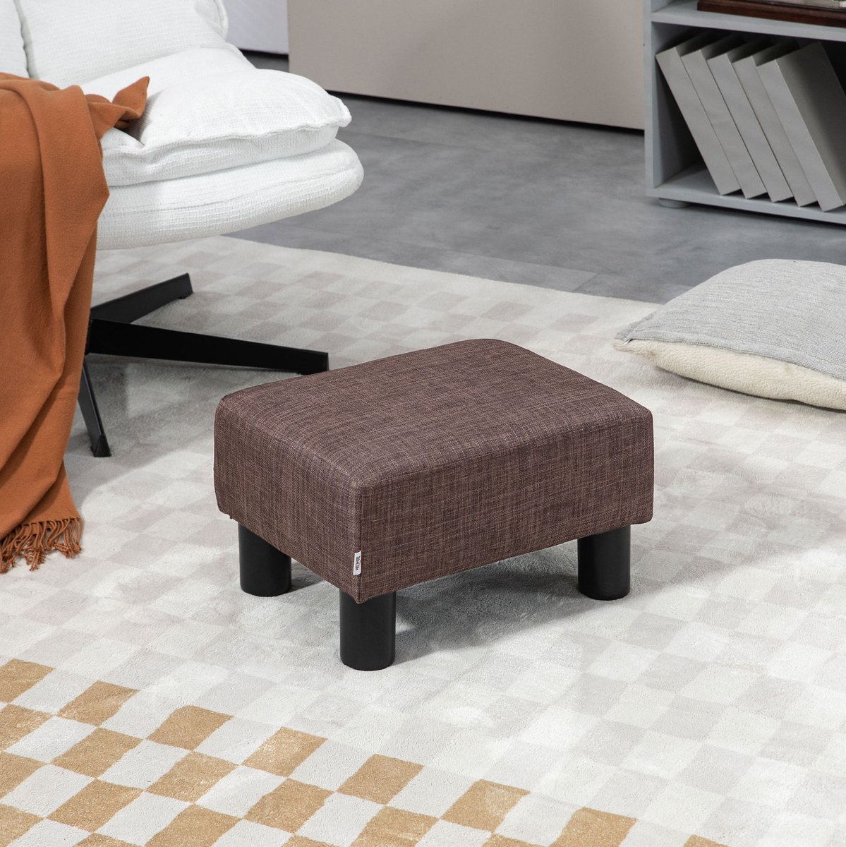 STILVORA Voetenbankje 40 X 30 X 24 Cm - Rechthoekige Gestoffeerde Poef Voor Zitten En Ontspannen - Voor Woonkamer En Hal - Stof Bruin
