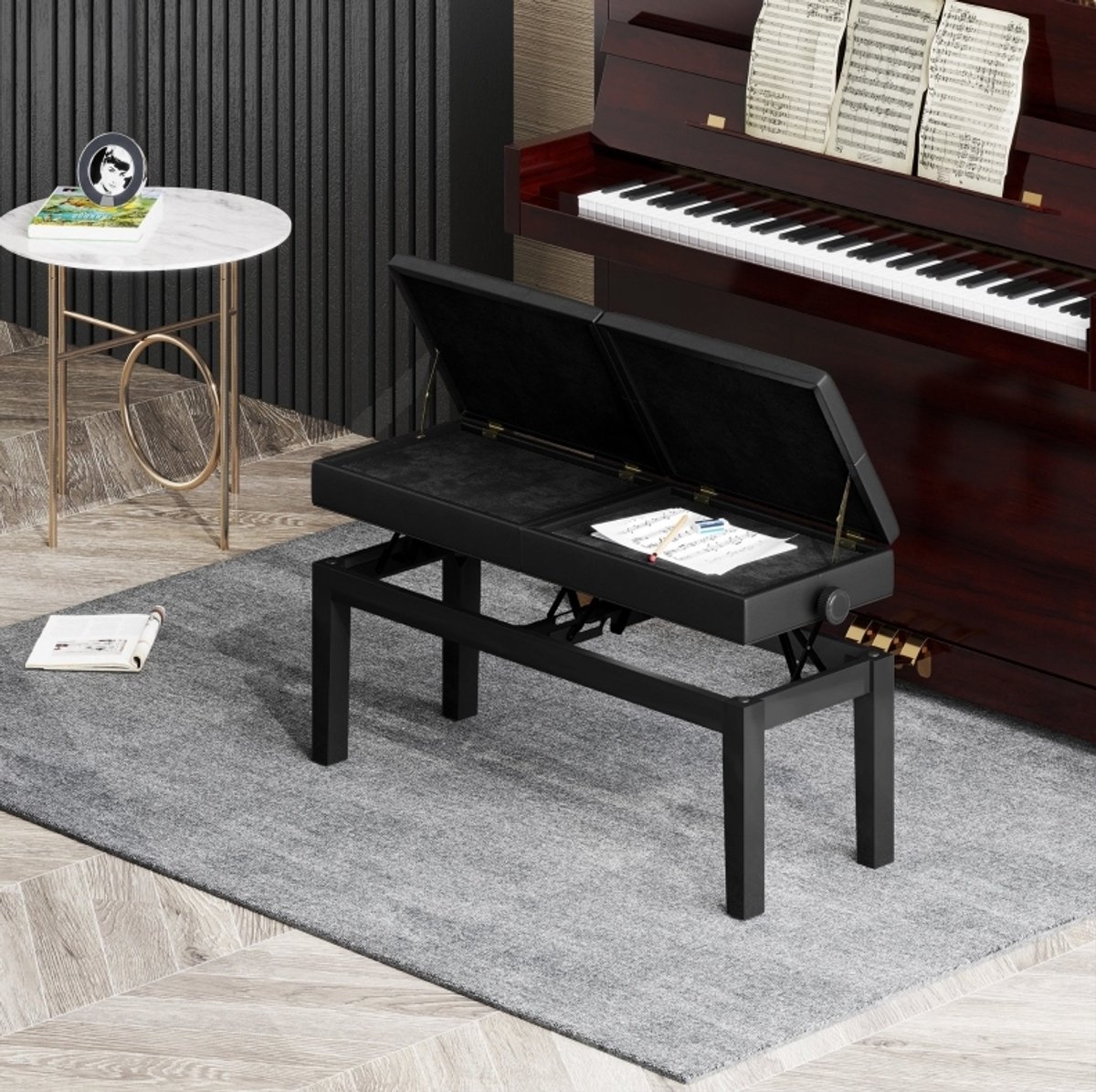 STILVORA Pianobank 105 x 37 x 48-58 cm - In Hoogte Verstelbaar Met Opbergruimte En Dubbele Zitting - Voor Piano En Keyboard - Kunstleer Zwart